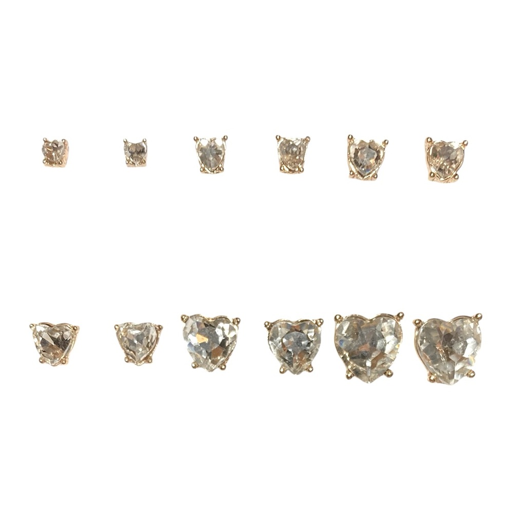 New!  6 pairs of glass crystal heart-shaped earrings Wholesale